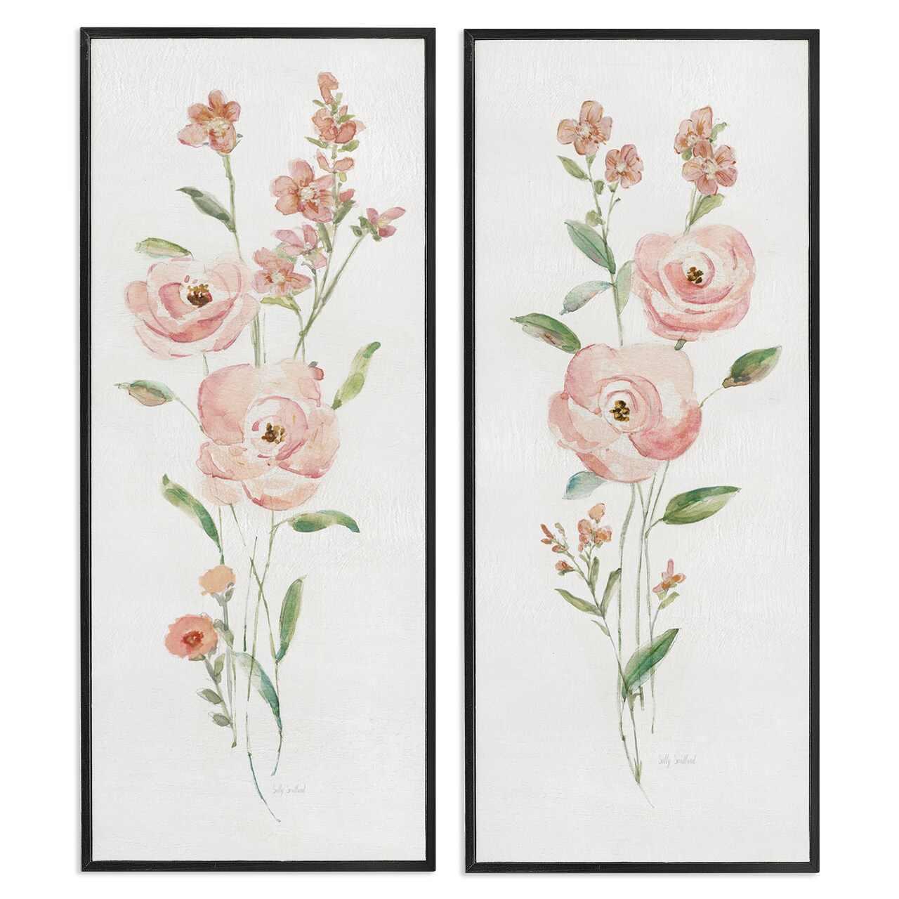Stupell Industries Simple Pink Watercolor Flowers 2 pc Framed Giclee Wall Art Set Design by Sally Swatland